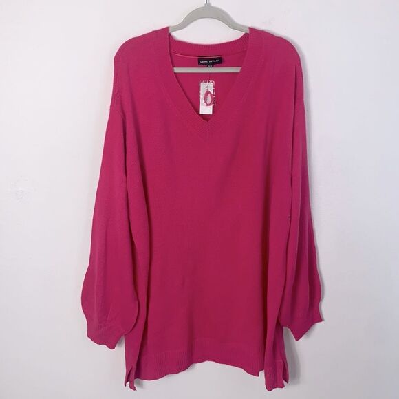 NWT Lane Bryant Pink Blouson Sleeve V-Neck Oversized Tunic Sweater Plus Sz 26/28 - Picture 3 of 10